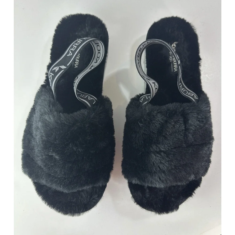 Koolaburra by UGG Fuzz'n II Black Cozy Slingback Ankle Strap Fleece Slippers 7 - Picture 2 of 12